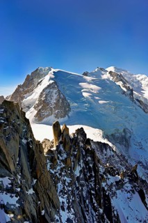 Mont Blanc du Tacul covered with snow from the left, Mont Maudit, Mont-Blanc, Aiguille du Midi