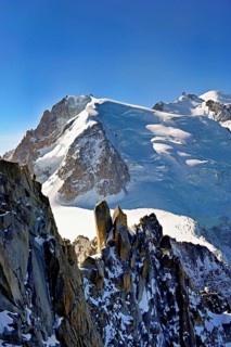 Mont Blanc du Tacul covered with snow from the left, Mont Maudit, Mont-Blanc, Aiguille du Midi