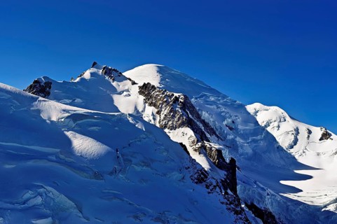 Mont Maudit covered with snow from the left, Mont-Blanc, Aiguille du Midi mountain station viewing