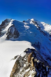 Mont Blanc du Tacul covered with snow from the left, Mont Maudit, Mont-Blanc, Aiguille du Midi