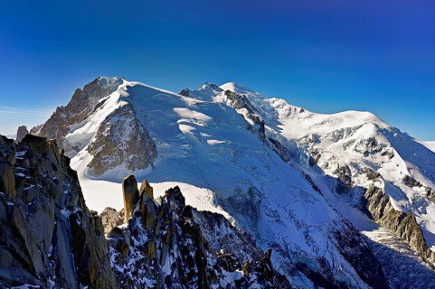 Mont Blanc du Tacul covered with snow from the left, Mont Maudit, Mont-Blanc, Dôme du Goûter,