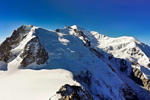 Mont Blanc du Tacul covered with snow from the left, Mont Maudit, Mont-Blanc, Dôme du Goûter,