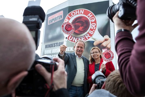 DEU Germany Germany Berlin Michaela Rosenberger and Frank Bsirke presenting a campaign on the