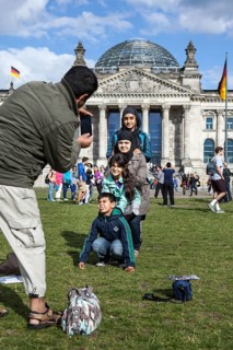 DEU Germany Germany Berlin Tourists take pictures of themselves in front of the Reichstag