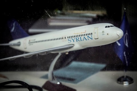 DEU Germany Germany Berlin Lonely shop window of the Syrian airline Syrian Air on Bundesallee in