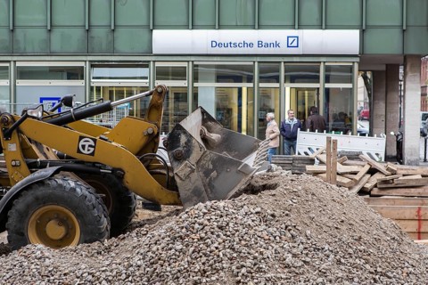DEU Germany Germany Berlin Construction site in front of a Deutsche Bank branch on Karl-Marx-Straße