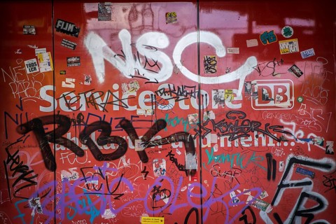 DEU Germany Germany Berlin Graffiti on an outer wall of a Deutsche Bahn service store at the