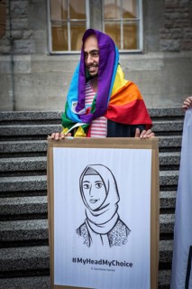 DEU Germany Germany Berlin Protest rally against intolerance of wearing headscarves and the ban on