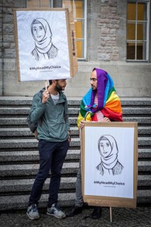 DEU Germany Germany Berlin Protest rally against intolerance of wearing headscarves and the ban on