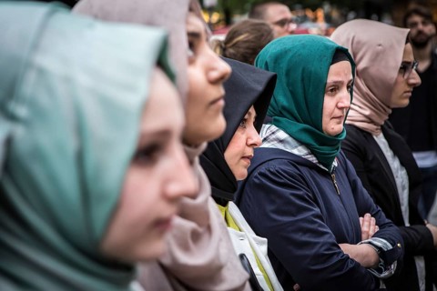 DEU Germany Germany Berlin Protest rally against intolerance of wearing headscarves and the ban on