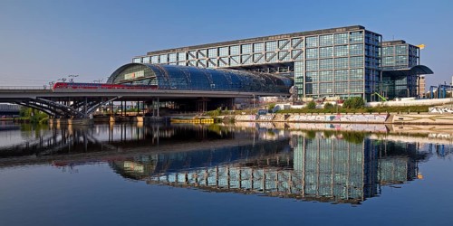 Berlin Central Station seen from Alexanderufer at Humboldthafen, Germany