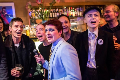 DEU Germany Germany Berlin David Bowie birthday party at 'Das neue Ufer' with karaoke songs and