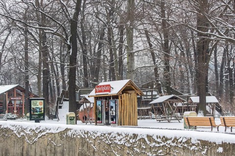 DEU Germany Germany Berlin The snow-covered abandoned playground at Berlin Zoo