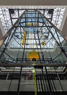 Europa-Center, thirteen meter high water clock with the title Clock of Flowing Time by Bernard