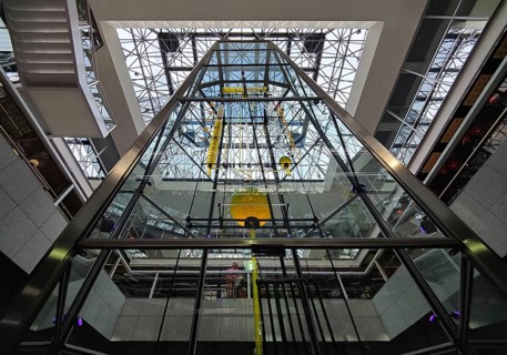 Europa-Center, thirteen meter high water clock with the title Clock of Flowing Time by Bernard