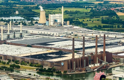 Volkswagen plant Wolfsburg with cogeneration plant VW Südstraße, Lower Saxony, Germany, Europe,