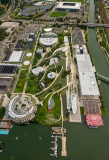 Volkswagen plant Wolfsburg with Autostadt and The Ritz Carlton Hotel, Lower Saxony, Germany,