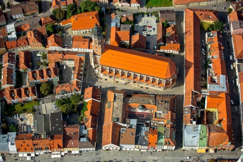 Basilica St. Jakob, gothic hall church, Straubing, East Bavaria, Bavaria, Germany, Europe, aerial