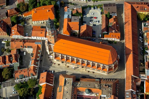 Basilica St. Jakob, gothic hall church, Straubing, East Bavaria, Bavaria, Germany, Europe, aerial