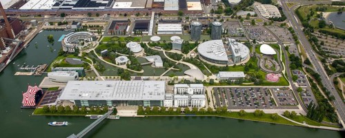 Volkswagen plant Wolfsburg with Autostadt and The Ritz Carlton Hotel, Lower Saxony, Germany,