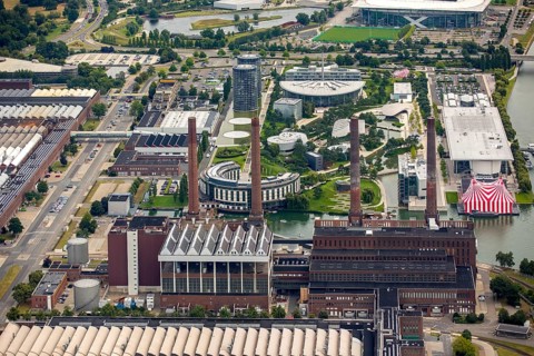 Volkswagen plant Wolfsburg with cogeneration plant VW Südstraße, Lower Saxony, Germany, Europe,