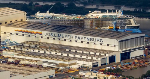 Papenburge Emshafen with Jos.L. Meyerwerft with the cruise ship Quantum of the seas, RoyalCaribbean