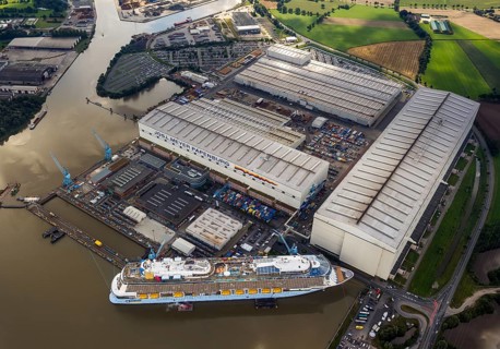 Papenburge Emshafen with Jos.L. Meyerwerft with the cruise ship Quantum of the seas, RoyalCaribbean