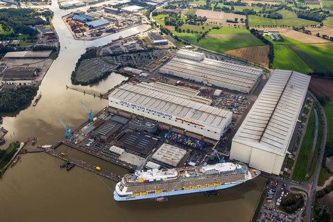 Papenburge Emshafen with Jos.L. Meyerwerft with the cruise ship Quantum of the seas, RoyalCaribbean