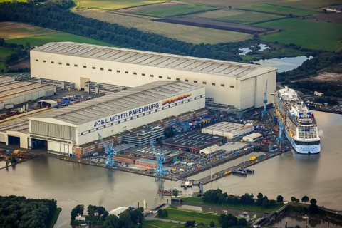 Papenburge Emshafen with Jos.L. Meyerwerft with the cruise ship Quantum of the seas, RoyalCaribbean