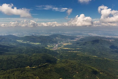 Black Forest valleys with clouds, Weisenbach, Baden-Württemberg, Germany, Europe, aerial view,