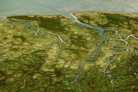Ostheller, salt marshes with Prilen, Wadden Sea, aerial view, Norderney, North Sea, North Sea