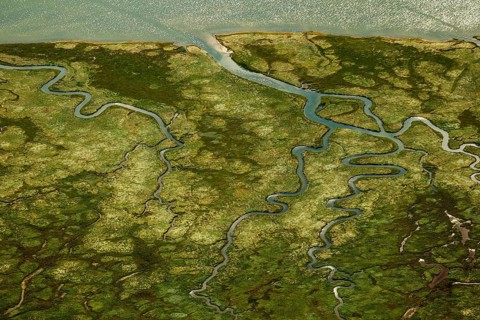 Ostheller, salt marshes with Prilen, Wadden Sea, aerial view, Norderney, North Sea, North Sea
