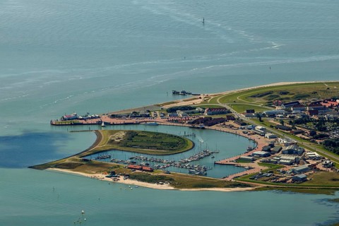 Norderney harbour, ferry pier, Wadden Sea, aerial view, Norderney, North Sea, North Sea island,