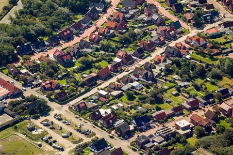 Nordhelm with holiday homes, aerial view, Norderney, North Sea, North Sea island, East Frisian