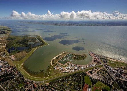 Norderney harbour, ferry pier, Wadden Sea, aerial view, Norderney, North Sea, North Sea island,
