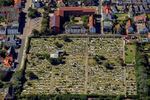 Norderney cemetery, aerial view, Norderney, North Sea, North Sea island, East Frisian Islands,