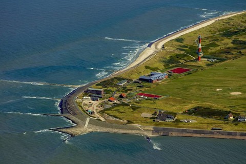 New lighthouse in the west of the island, aerial view, Wangerooge, North Sea, North Sea island,