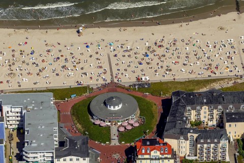 Beach and Café Pudding, aerial view, Wangerooge, North Sea, North Sea island, East Frisian Islands,