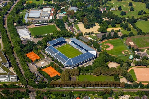 Carl-Benz-Stadion Mannheim, Mannheim, Baden-Württemberg, Germany, Europe, aerial view, birds-eyes