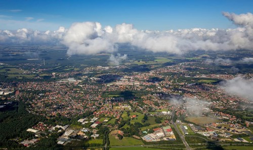 Lingen city overview with clouds, Lingen (Ems), Emsland, Lower Saxony, Germany, Europe, aerial