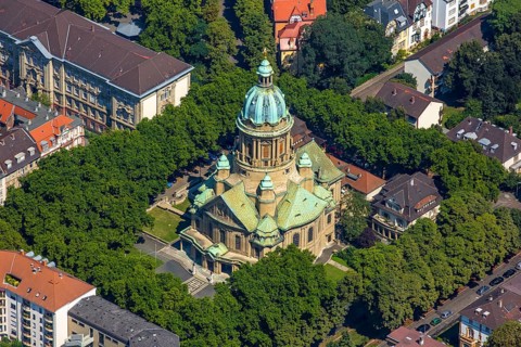 Christuskirche Mannheim, Mannheim, Baden-Württemberg, Germany, Europe, aerial view, birds-eyes