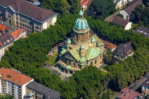 Christuskirche Mannheim, Mannheim, Baden-Württemberg, Germany, Europe, aerial view, birds-eyes