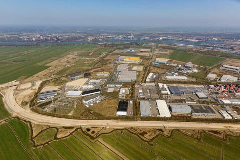 GVZ Bremen, freight distribution centre, industrial area south of the port of Bremen, aerial