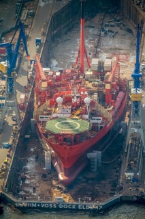 Hamburg harbour, Blohm + Voss shipyard, oil production ship on speech, Petrojarl Banff, Hamburg,