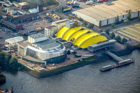 Stage Theatre Hamburg, Lion King Musical, Hamburg harbour, Hamburg, Germany, Europe, aerial view,