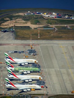 Airbus A380 for Emirates in front of completion on the apron, Finkenwerder Airport, Finkenwerder