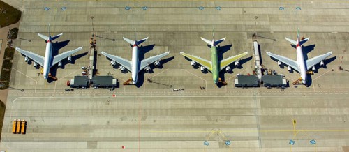 Airbus A380 for Emirates in front of completion on the apron, Finkenwerder Airport, Finkenwerder