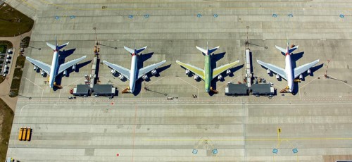 Airbus A380 for Emirates in front of completion on the apron, Finkenwerder Airport, Finkenwerder