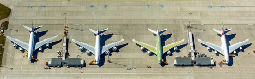 Airbus A380 for Emirates in front of completion on the apron, Finkenwerder Airport, Finkenwerder