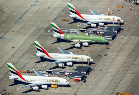 Airbus A380 for Emirates in front of completion on the apron, Finkenwerder Airport, Finkenwerder
